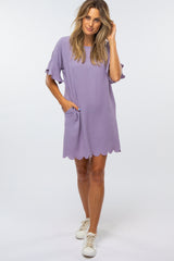 Lavender Ruffle Sleeve Scalloped Maternity Dress