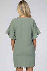 Mint Green Ruffle Sleeve Scalloped Maternity Dress