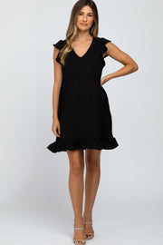 Black Ruffle Hem V-Neck Maternity Dress