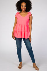 Fuchsia Bow Tie Shoulder Tiered Tank Top