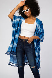 Navy Blue Tie Dye Tassel Coverup