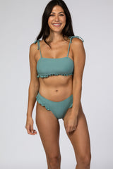 Sage Ribbed Ruffle Accent Bikini Set