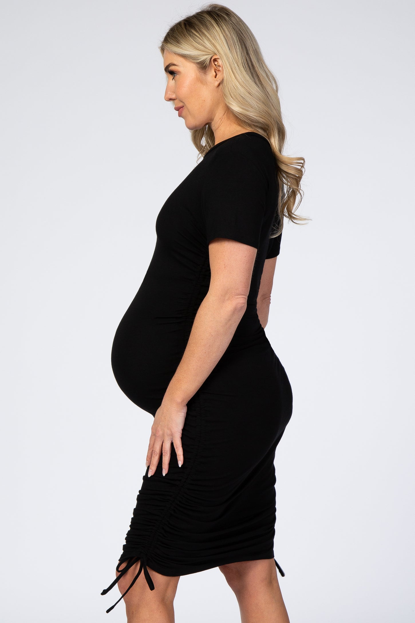 Black Fitted Ruched Drawstring Side Maternity Dress– PinkBlush
