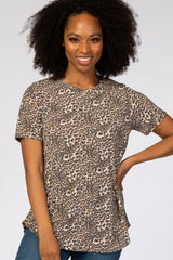 Taupe Animal Print Short Sleeve Maternity Top