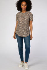 Taupe Animal Print Short Sleeve Top