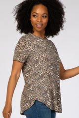 Taupe Animal Print Short Sleeve Top