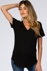 Black Ribbed V-Neck Maternity Top