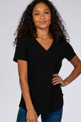 Black Ribbed V-Neck Maternity Top