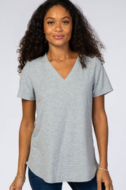 Heather Grey Ribbed V-Neck Top