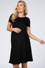 Black Short Sleeve Babydoll Maternity Dress