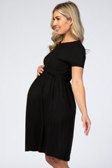 Black Short Sleeve Babydoll Maternity Dress