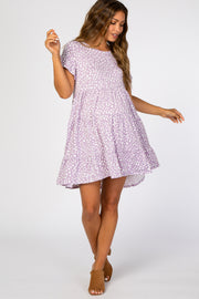 Lavender Animal Print Tiered Maternity Dress