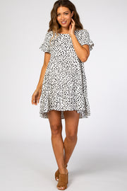 Ivory Animal Print Tiered Maternity Dress