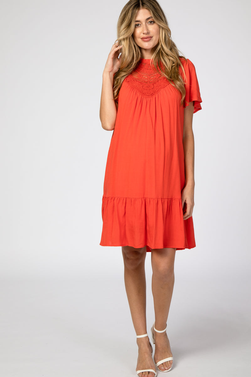 Orange Red Crochet Front Ruffle Hem Maternity Dress– PinkBlush