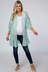 Mint Leopard Print Chiffon Maternity Cover Up