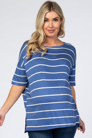 Blue Striped Short Sleeve Maternity Top