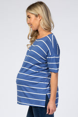 Blue Striped Short Sleeve Maternity Top