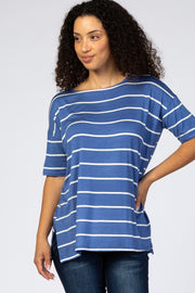 Blue Striped Short Sleeve Top