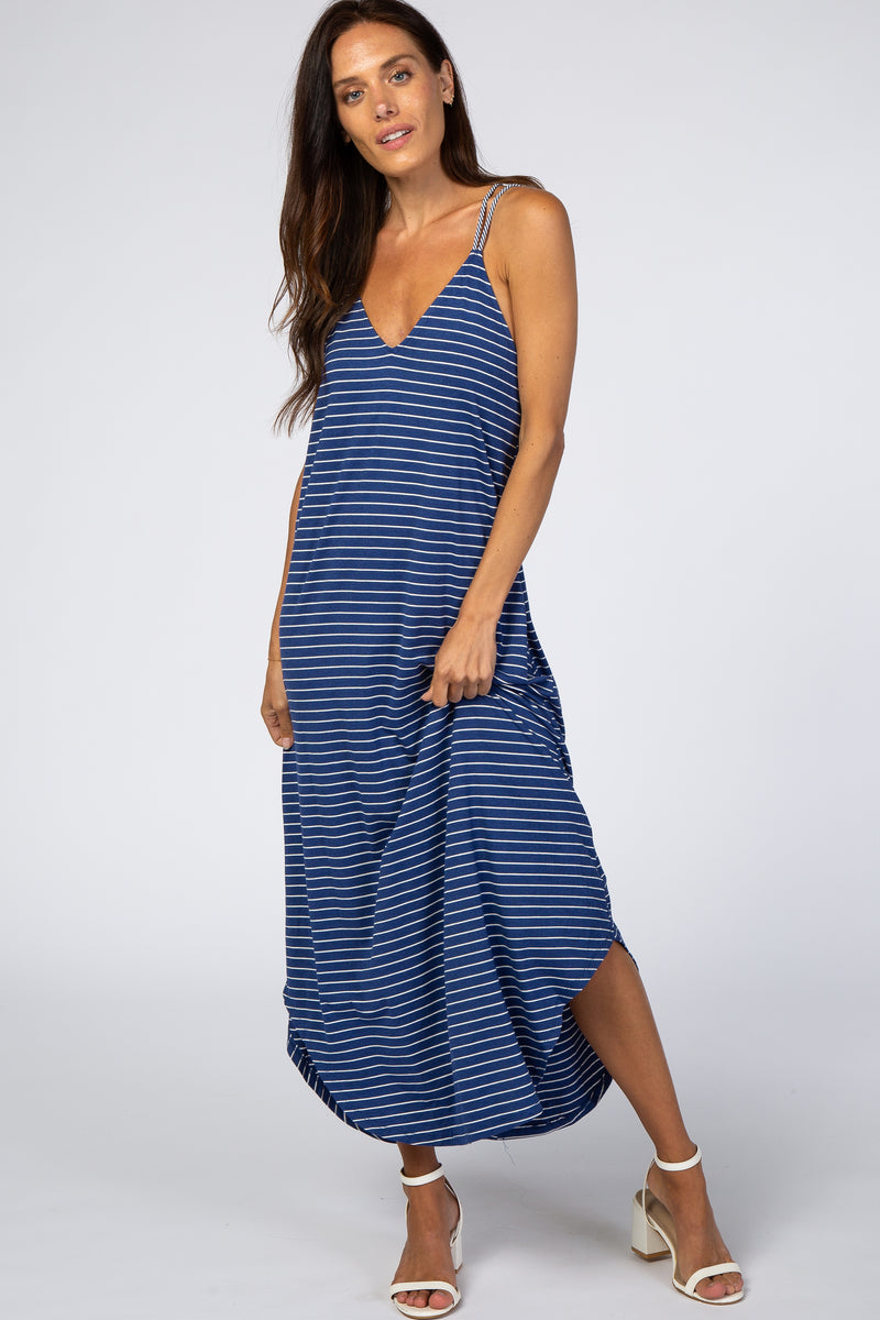 Navy Striped Cross Back Maxi Dress – PinkBlush