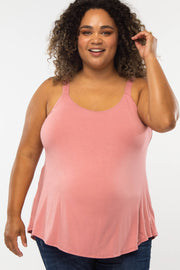 Pink Wide Strap Flowy Maternity Plus Tank