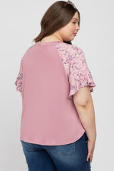 Mauve Floral Sleeve Plus Maternity Top