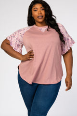 Mauve Floral Sleeve Plus Top