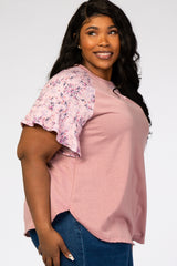 Mauve Floral Sleeve Plus Top