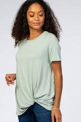 Mint Short Sleeve Knotted Hem Top