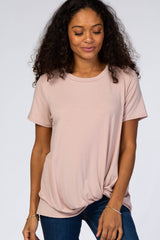 Mauve Short Sleeve Knotted Hem Top