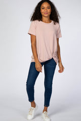 Mauve Short Sleeve Knotted Hem Top