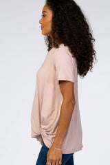 Mauve Short Sleeve Knotted Hem Top