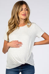 Heather Grey Short Sleeve Knotted Hem Maternity Top