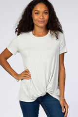 Heather Grey Short Sleeve Knotted Hem Maternity Top