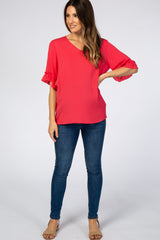 Coral Ruffle Sleeve Maternity Blouse