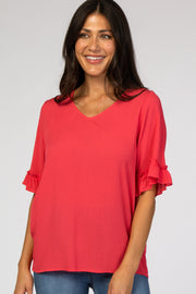 Coral Ruffle Sleeve Blouse