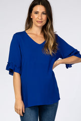 Royal Blue Ruffle Sleeve Maternity Blouse