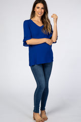 Royal Blue Ruffle Sleeve Maternity Blouse