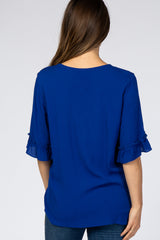 Royal Blue Ruffle Sleeve Maternity Blouse