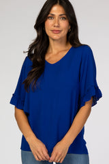 Royal Blue Ruffle Sleeve Maternity Blouse