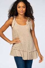 Taupe Dot Print Ruffle Hem Maternity Top