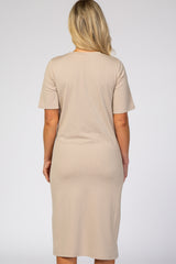 Taupe Ribbed Maternity Midi Dress