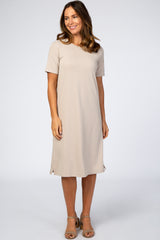 Taupe Ribbed Maternity Midi Dress