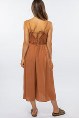 Rust Fringe Trim Cropped Maternity Jumpsuit