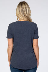 Navy V-Neck Short Sleeve Maternity Top