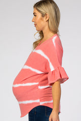 Coral Tie Dye Striped Ruffle Sleeve Maternity Top