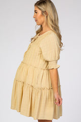 Cream Smocked Tiered Maternity Dress