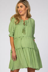 Green Smocked Tiered Maternity Dress