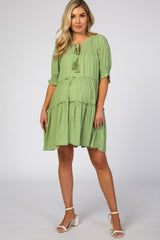 Green Smocked Tiered Maternity Dress