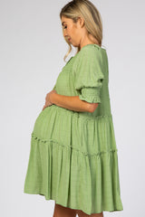 Green Smocked Tiered Maternity Dress