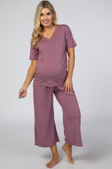 Mauve V-Neck Maternity Sleep Set